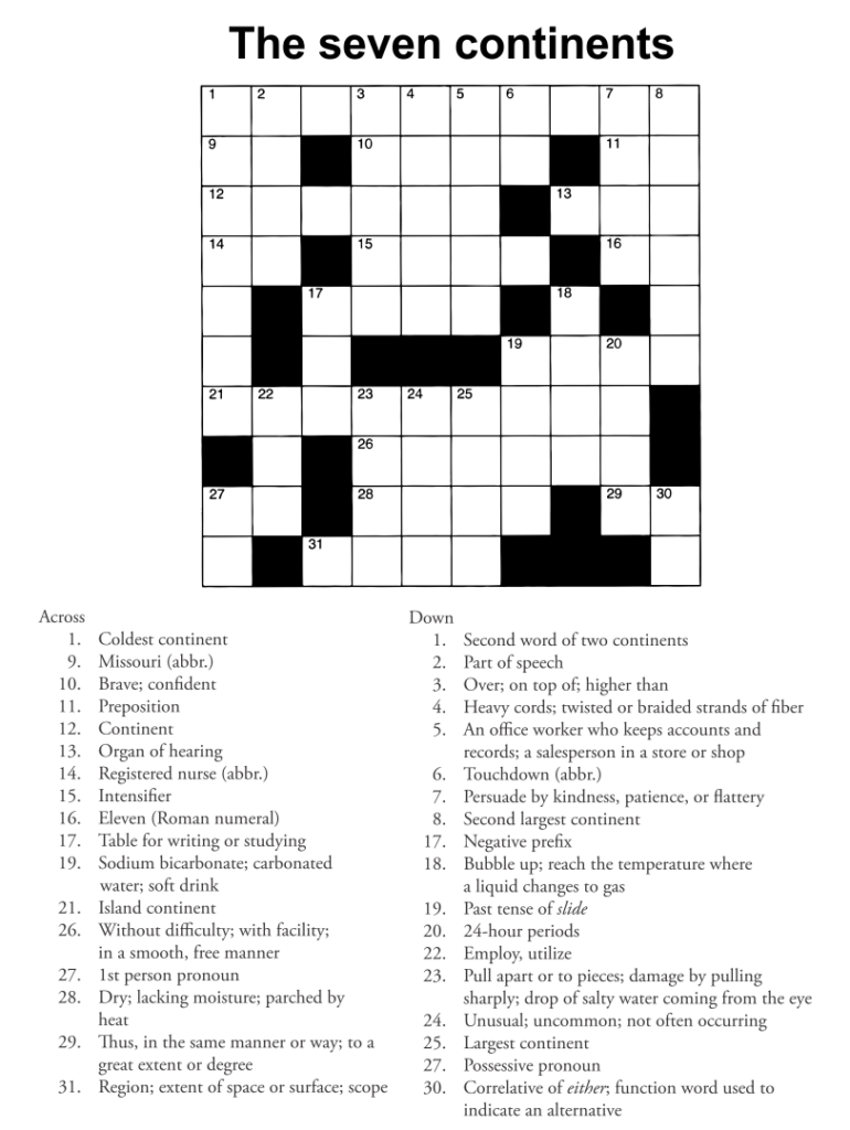 Printable Easy Crossword Puzzles For Seniors Free Crossword Puzzles