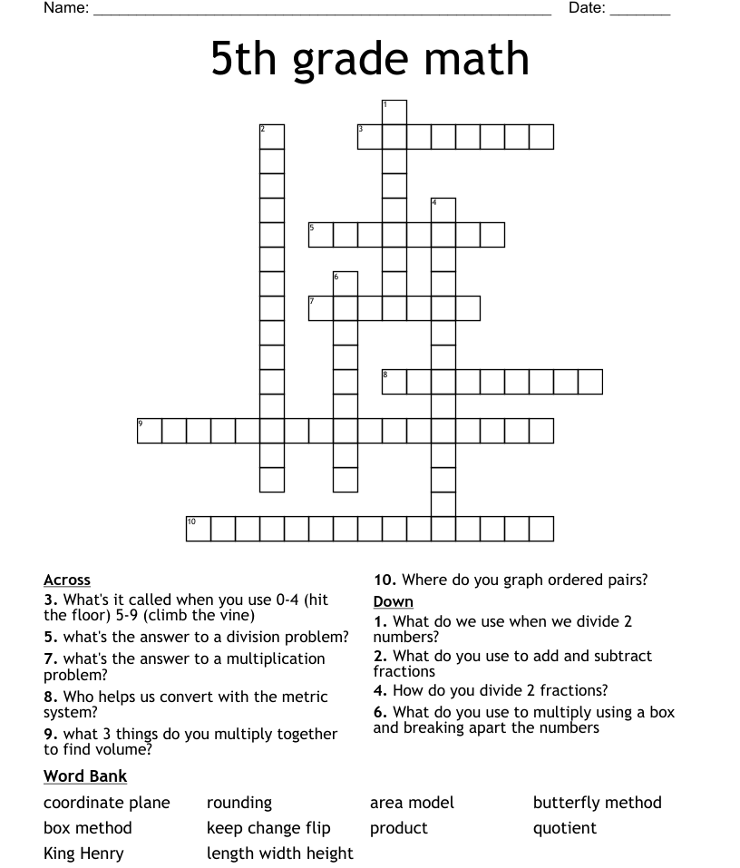 5th Grade Crossword Puzzles Free Crossword Puzzles Printable