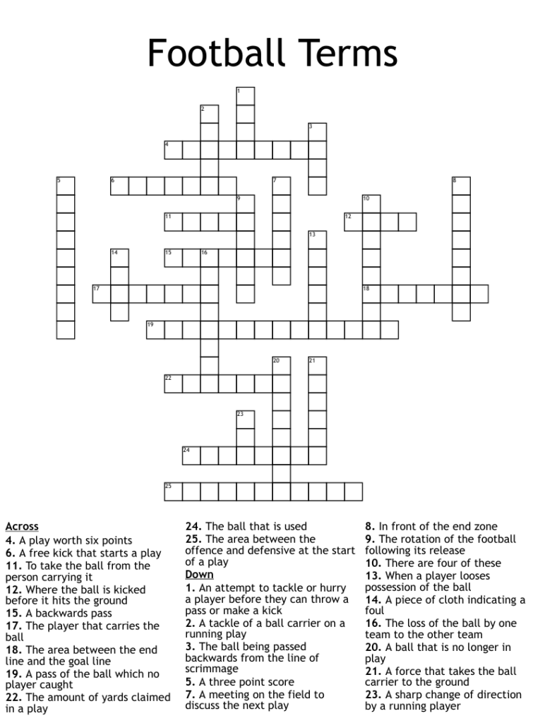 Printable Nfl Crossword Puzzles Free Crossword Puzzles Printable