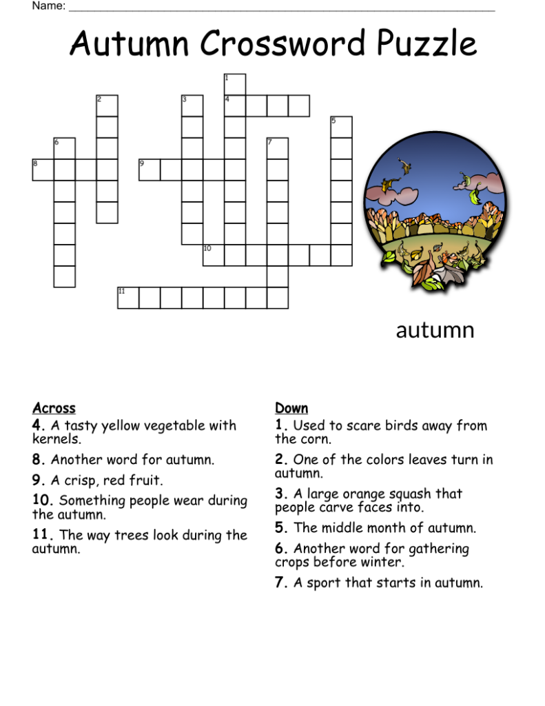 Fall Crossword Puzzle Printable Free Crossword Puzzles Printable