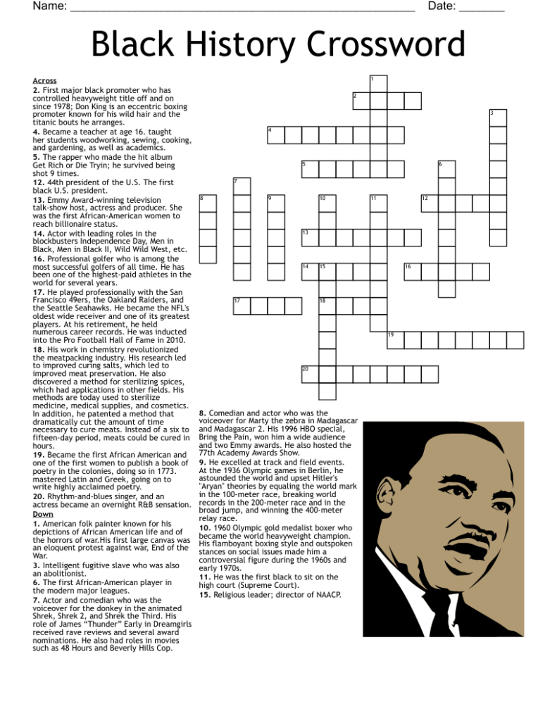 Black History Crossword Puzzles Printable Free Crossword Puzzles