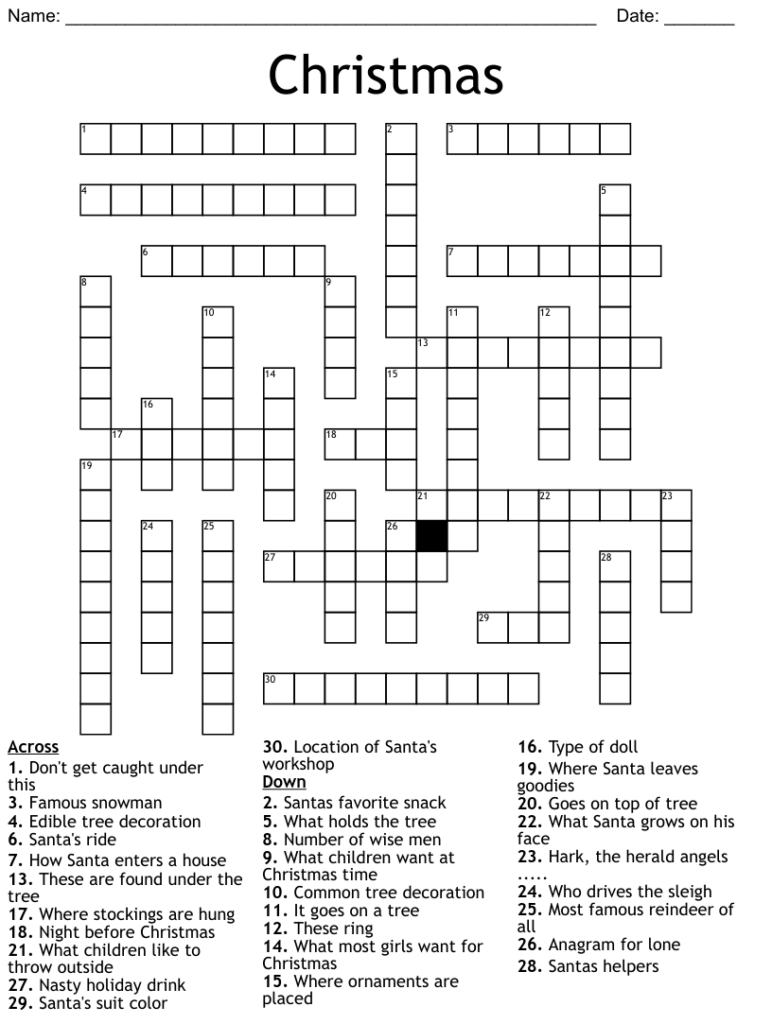 Free Christmas Crossword Puzzles Printable Free Crossword Puzzles