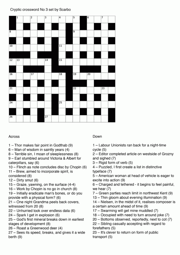 Printable Cryptic Crossword - Free Crossword Puzzles Printable