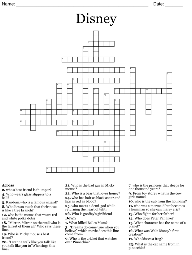 Disney Crossword Puzzles Printable - Free Crossword Puzzles Printable