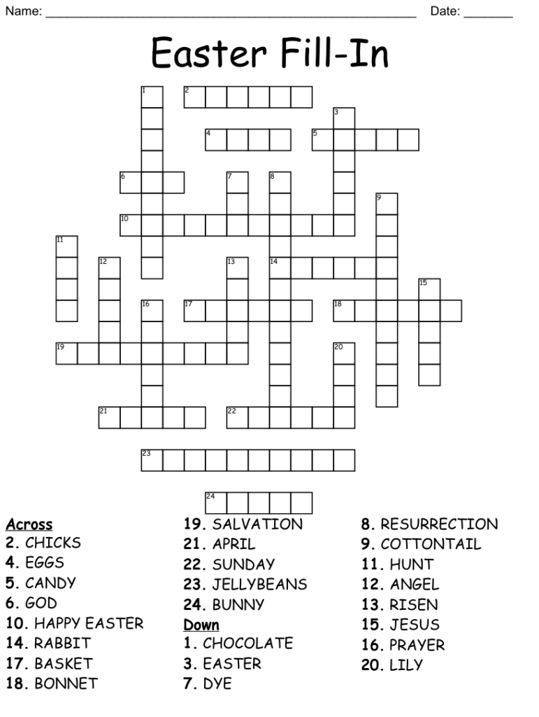 Easter Crossword Puzzles Printable Free Crossword Puzzles Printable