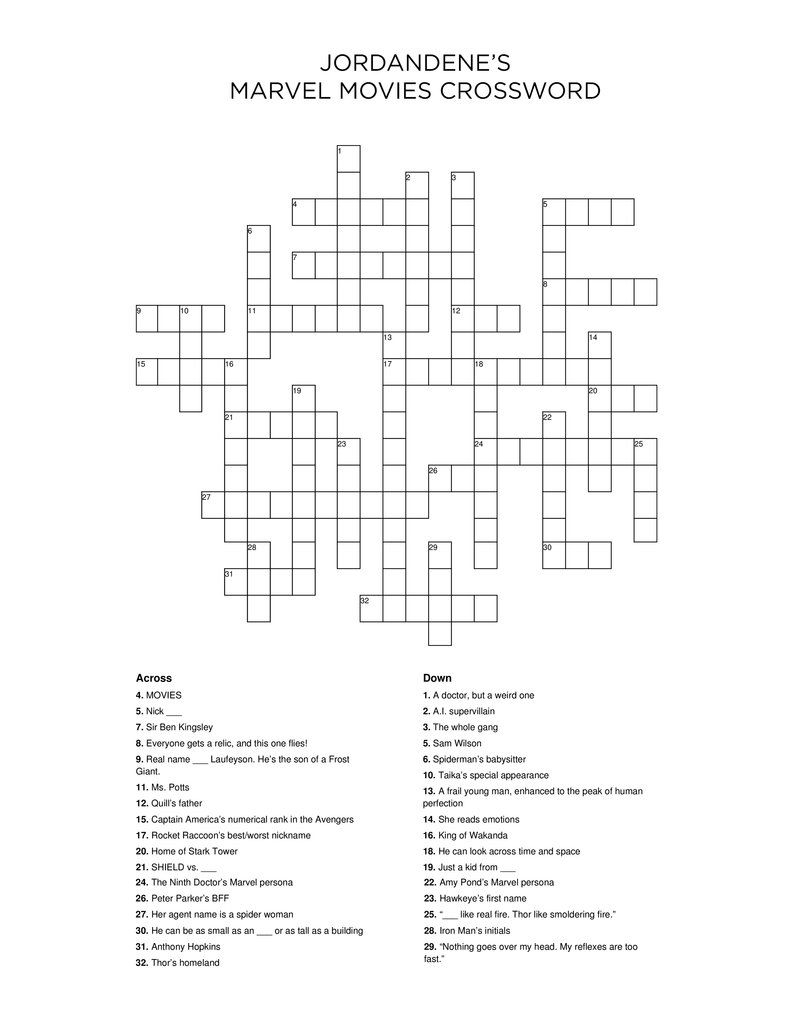 movie themed crossword puzzles