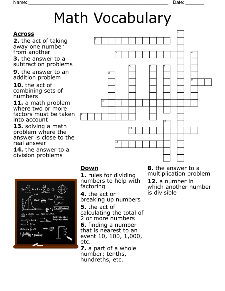 Math Crossword Puzzle Answer Key Free Crossword Puzzles Printable
