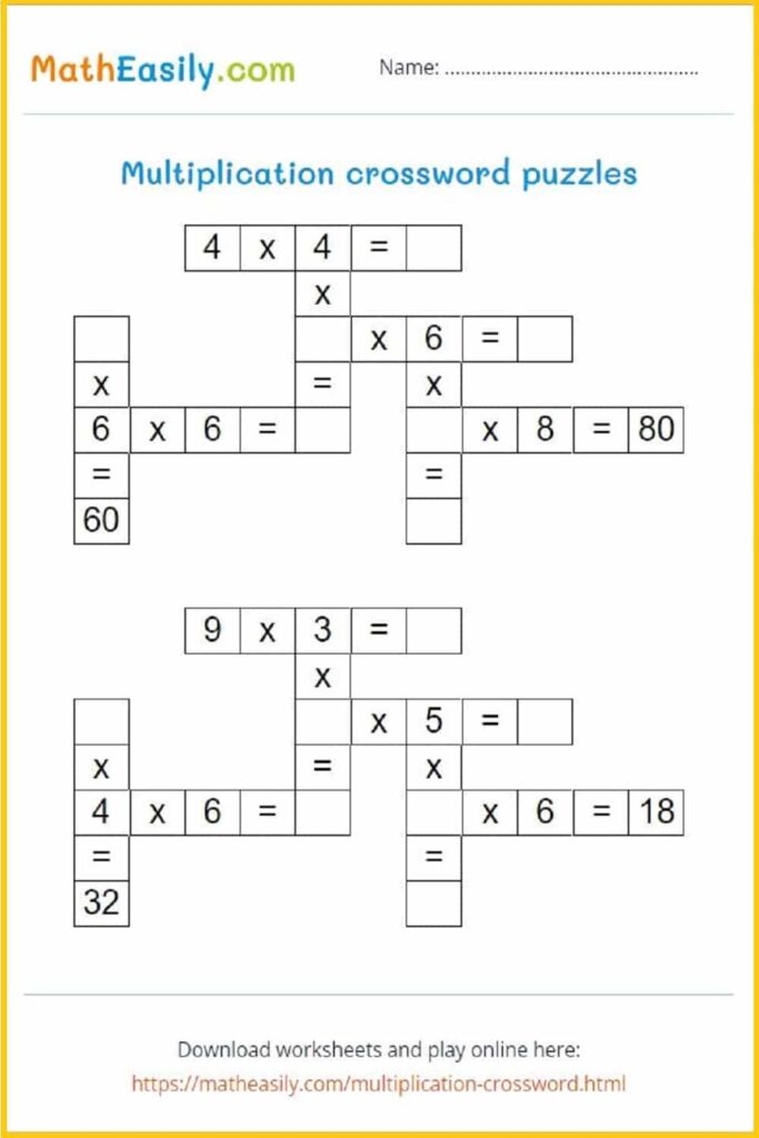 Math Crossword Puzzles Printable Free