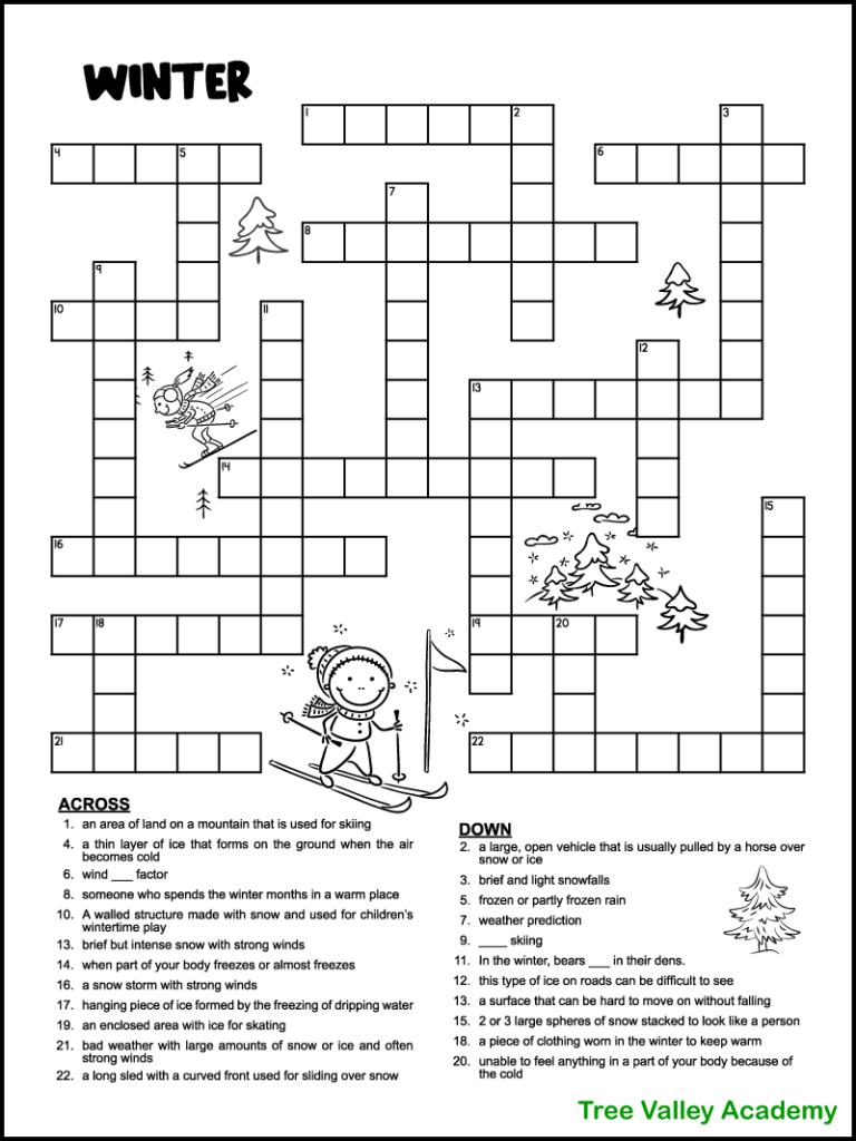 Winter Crossword Puzzle Free Crossword Puzzles Printable