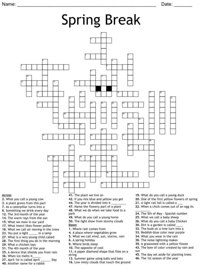 Printable Spring Crossword Puzzles Free Crossword Puzzles Printable