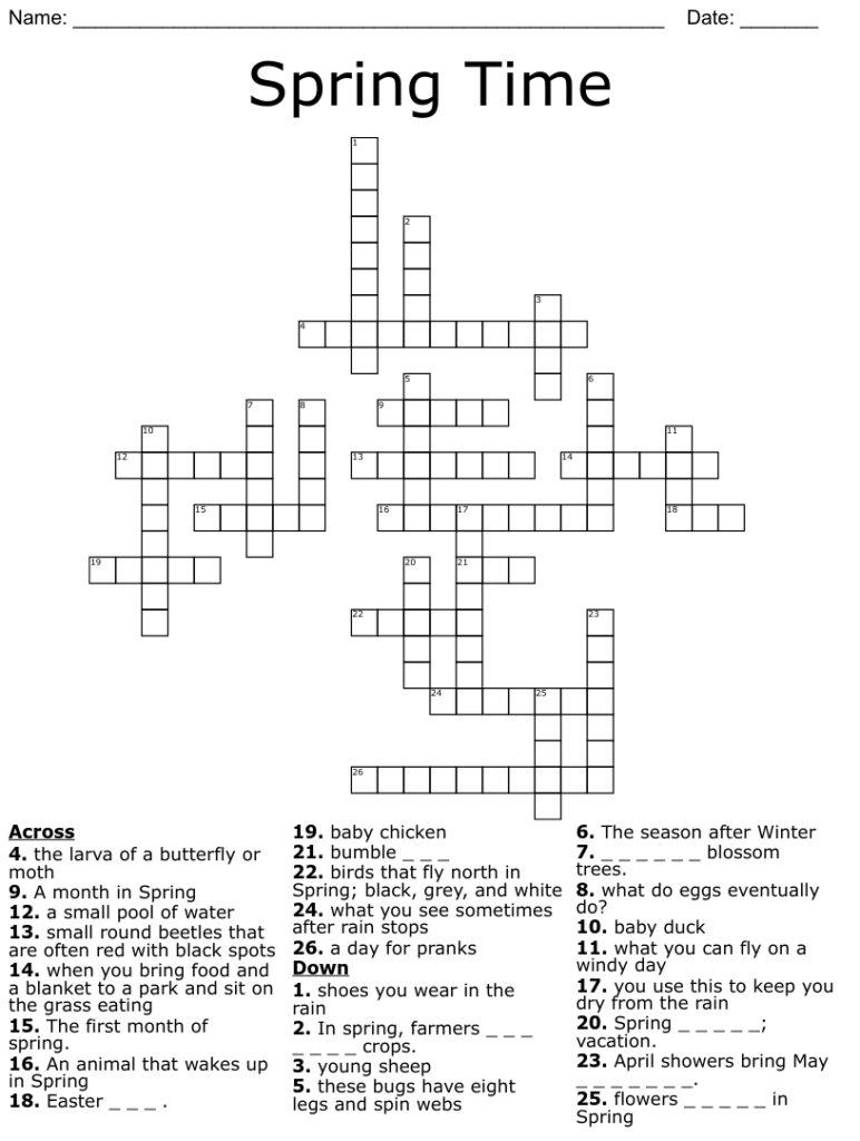 Printable Spring Crossword Puzzles Free Crossword Puzzles Printable