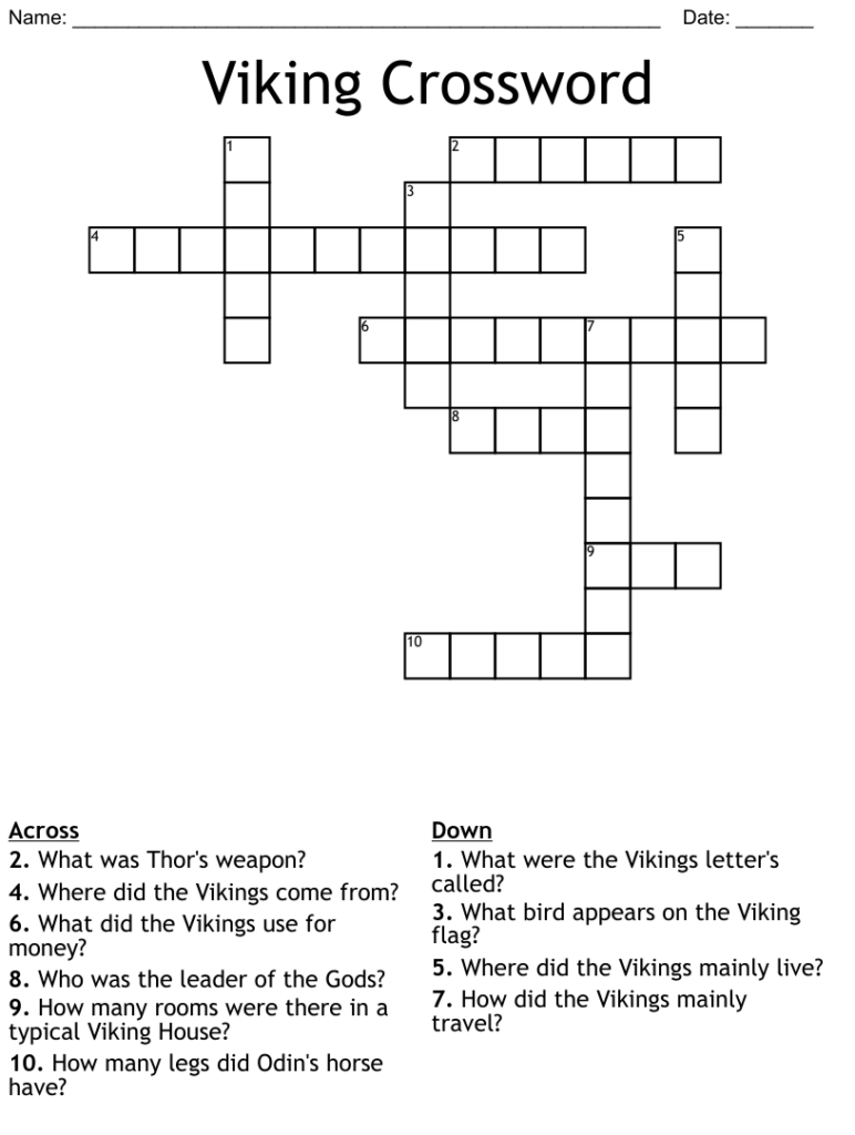Printable Viking Crosswords Free Crossword Puzzles Printable