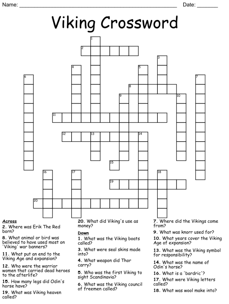 Printable Viking Crosswords Free Crossword Puzzles Printable