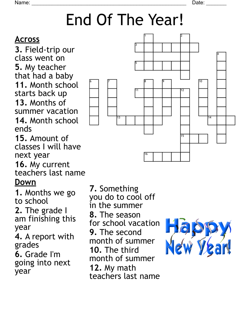 End Of The Year Crossword Puzzle Free Crossword Puzzles Printable End Of The Year Crossword Puzzle Free Crossword Puzzles Printable