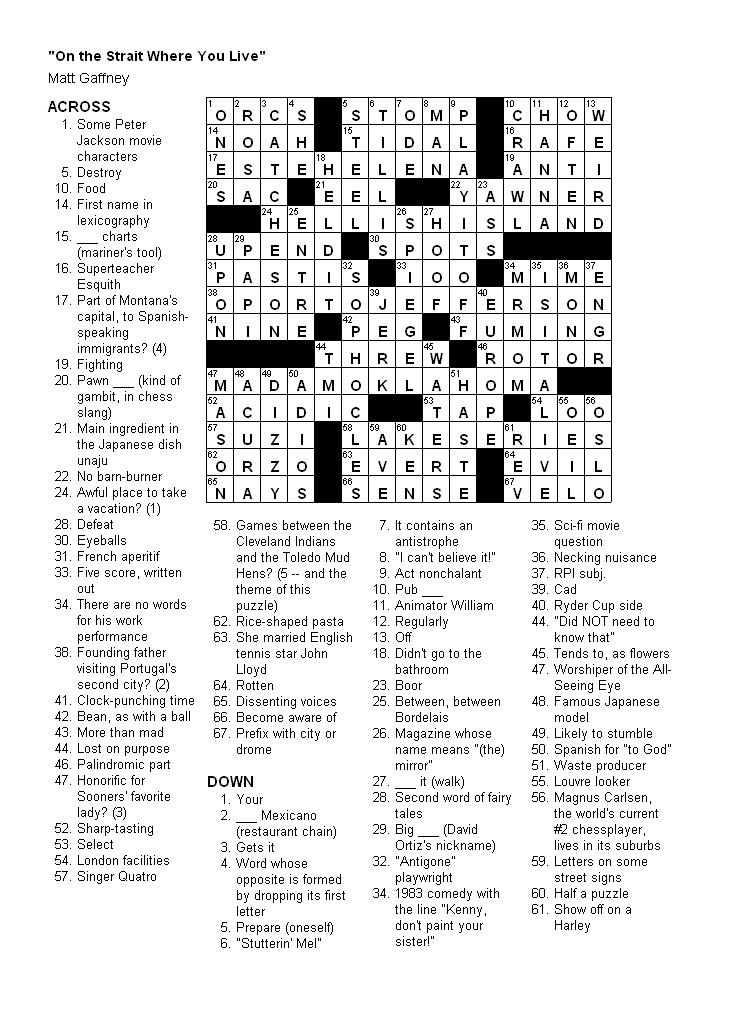 Thomas Joseph Crossword Puzzle Answers Today - Free Crossword Puzzles