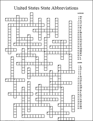 United States State Abbreviation Crossword Puzzle Printable Free United States State Abbreviation Crossword Puzzle Printable Free