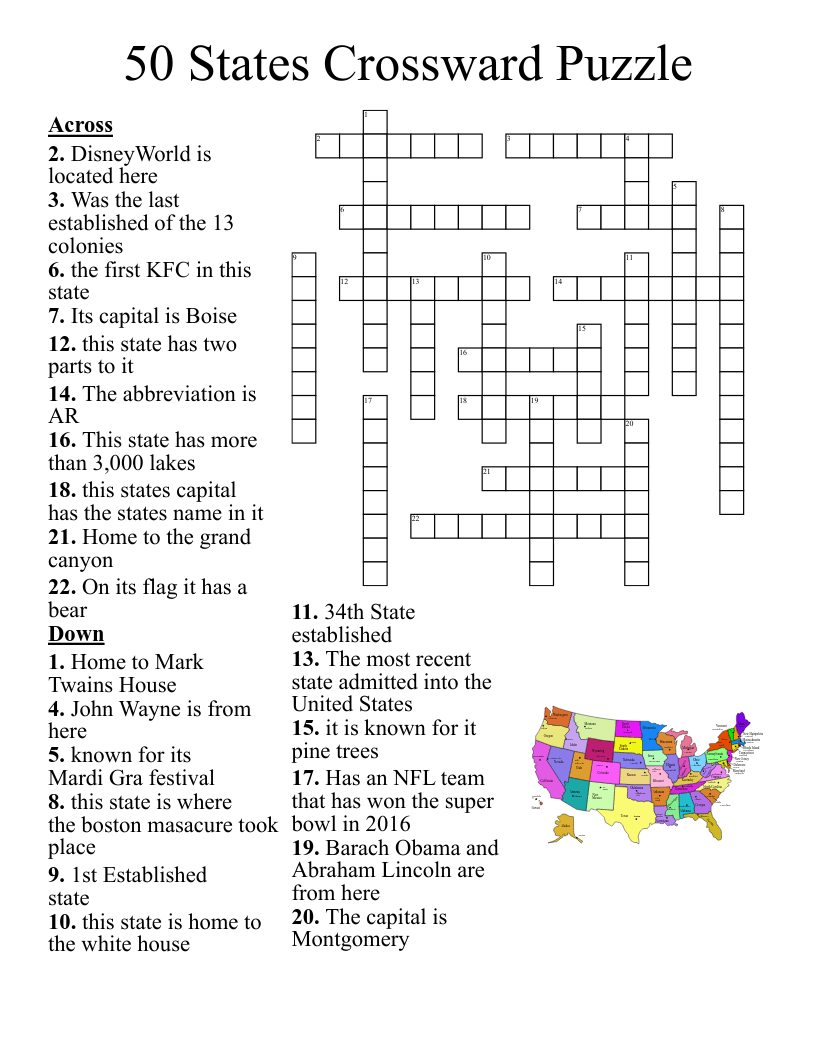 United States State Abbreviation Crossword Puzzle Printable Free United States State Abbreviation Crossword Puzzle Printable Free