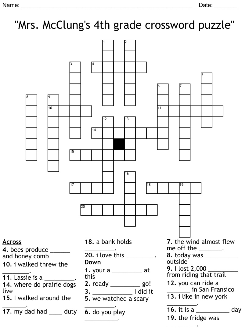 Free Printable Crossword Puzzles For Fourth Graders Free Crossword Free Printable Crossword Puzzles For Fourth Graders Free Crossword