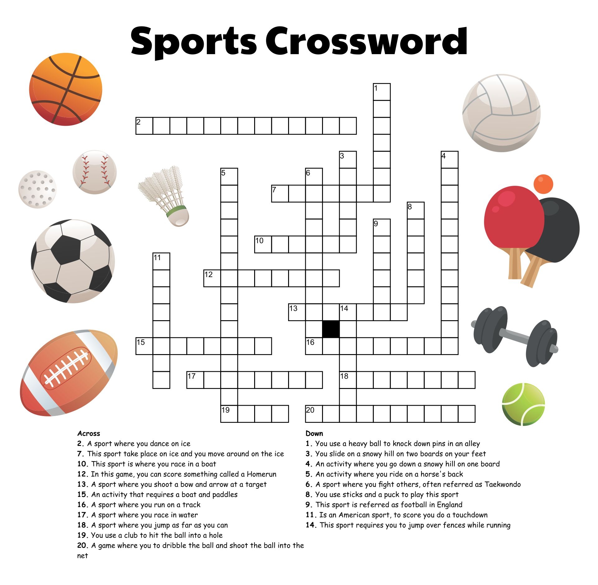 Printable Sports Crossword Puzzles With Answers - Free Crossword ...