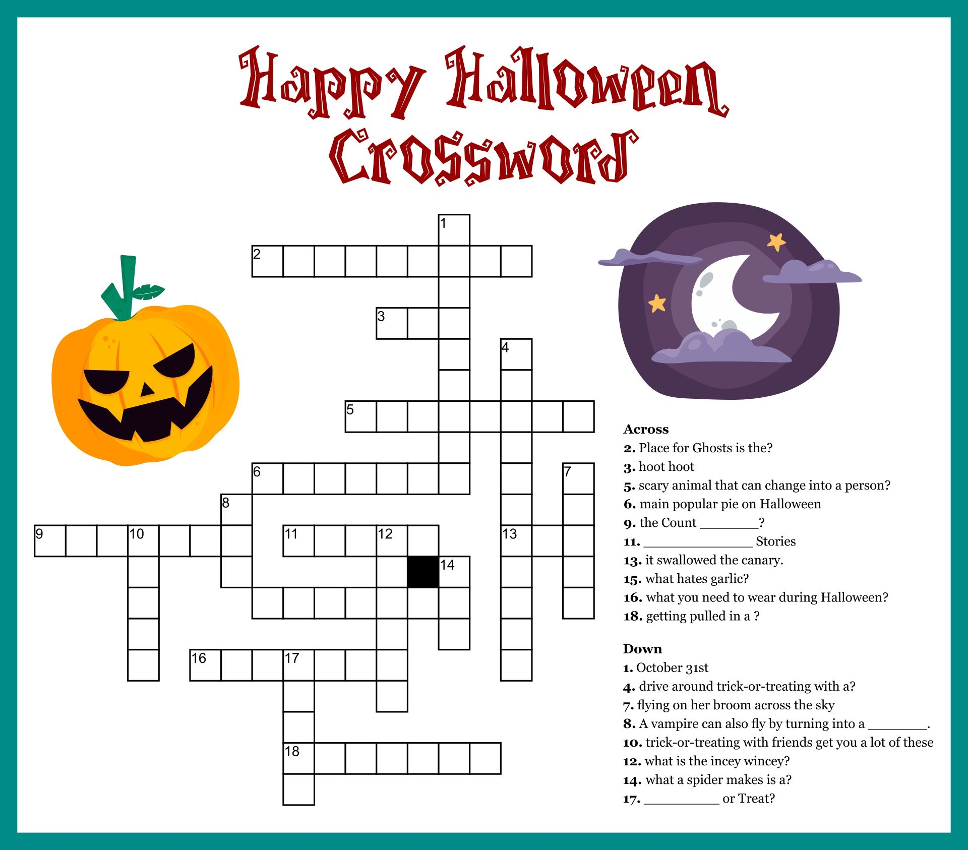 Halloween Crossword Puzzles For Adults Printable - Free Crossword ...