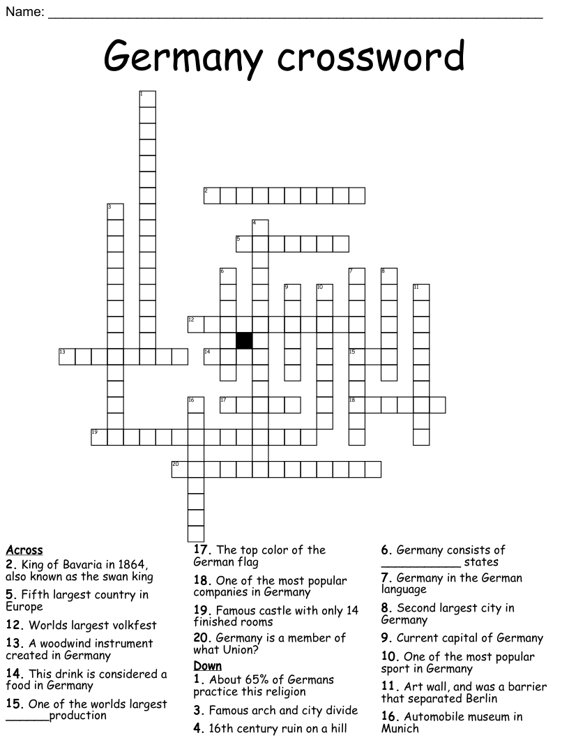 Printable German Crosswords Free Crossword Puzzles Printable