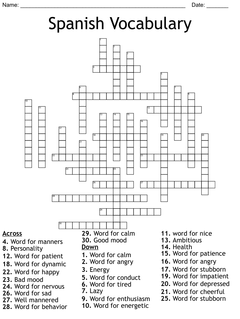 Printable Spanish Crossword Puzzle Free Crossword Puzzles Printable