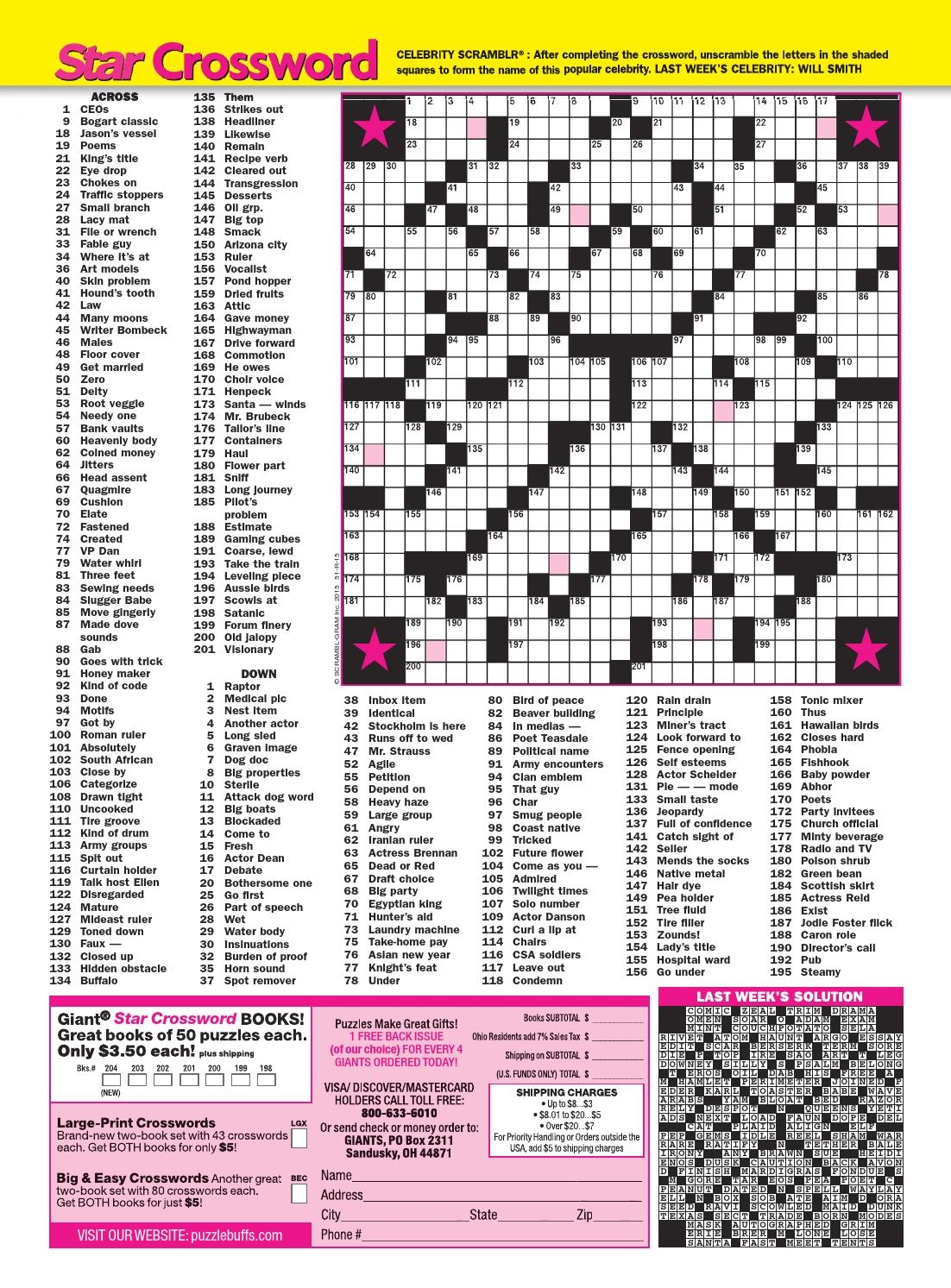 Star Magazine Crossword Puzzle Books Free Crossword Puzzles Printable