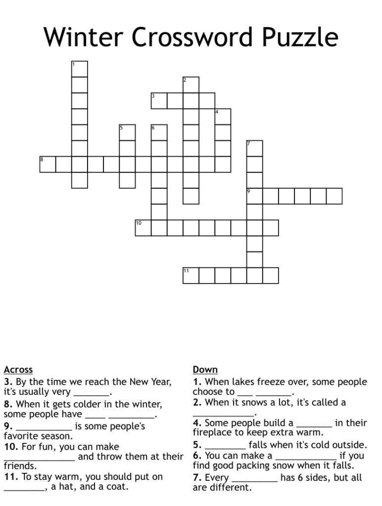 Winter Crossword Puzzle - Free Crossword Puzzles Printable